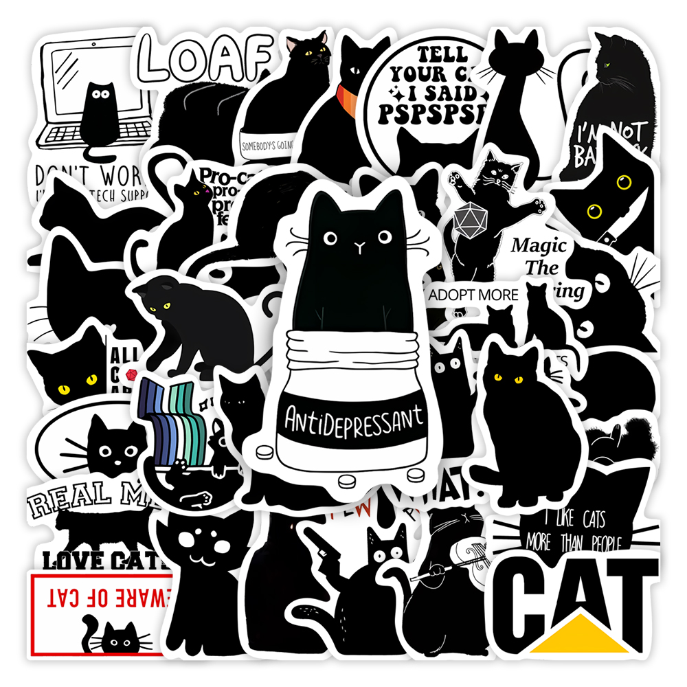 Kawaii Funny Black Cat Sticker - огляд і ціна Kids Toys Laptop