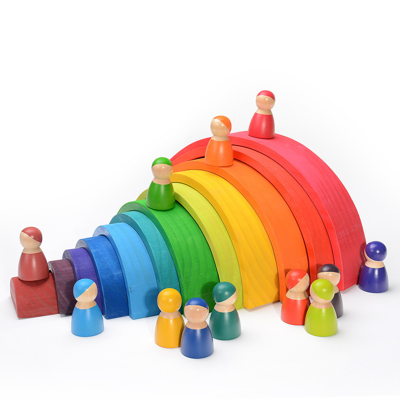 Wooden Rainbow Block Colorful  - огляд і ціна Wooden Blocks Stacking